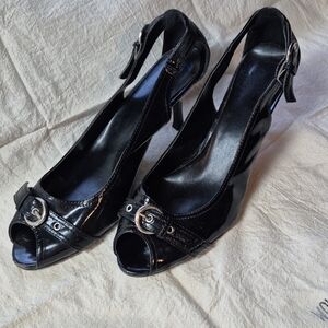Black patent leather heels